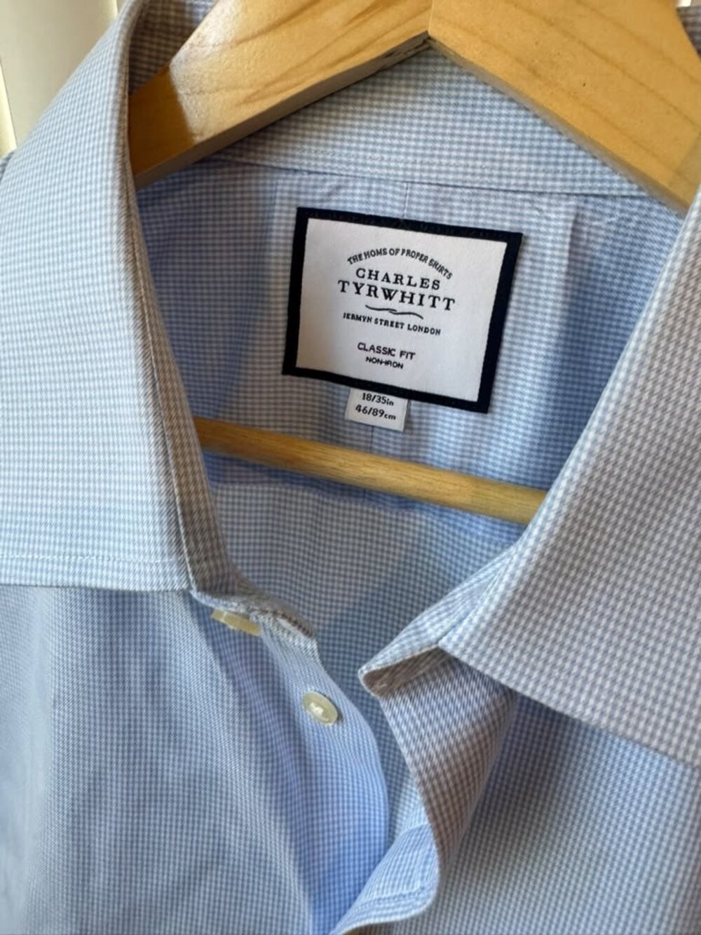 Charles Tyrwhitt Classic Fit Non-Iron — light blue mini-check, 18/35